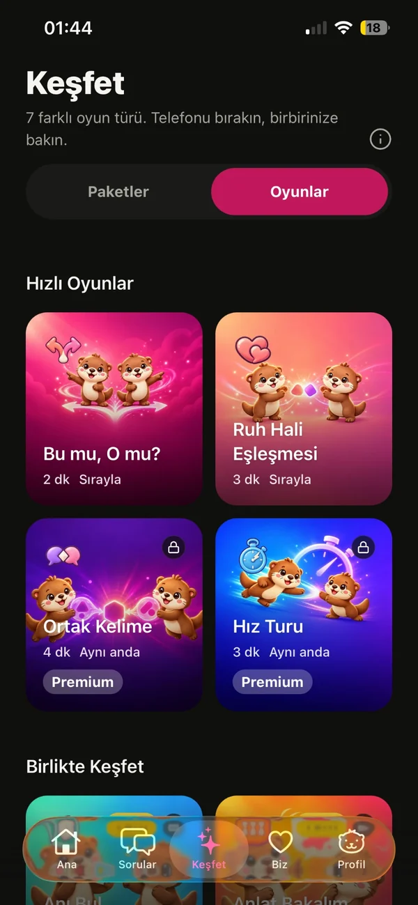 Oyunlar ekranı